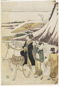 Tres mujeres viajando por un barranco, 1794-96 de Hosoda Eiri