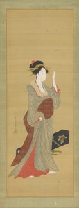 Una geisha a punto de ajustar una horquilla de concha de tortuga, finales del siglo XVIII de Hosoda Eishi