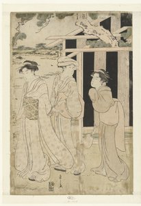 Tres mujeres caminando por el lago de Hosoda Eishi