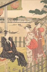 Grupo en una casa de té a orillas del río Sumida