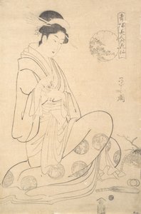 Konosato de Takeya sentado, sosteniendo un quemador de incienso de Hosoda Eishi