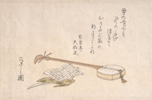 Shamisen, plectro y un libro