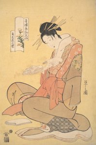 La Oiran Komurasaki de Kadotamaya leyendo una carta, ca. 1794 de Hosoda Eishi
