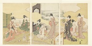 Mujeres en una habitación al aire libre de Hosoda Eishi