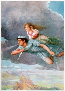 Mil millas por hora", de Italian Fairy Tales, de Lilia E. Romano, publicado por Raphael Tuck & Sons (litografía en color)