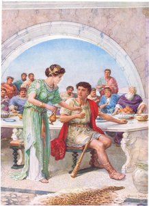 "Al mirar, se encogió y se estremeció", ilustración de "Cómo Teseo mató a los devoradores de hombres", de Los héroes de los cuentos de hadas griegos, de Charles Kingsley (1819-75) (litografía en color) de Howard Davie