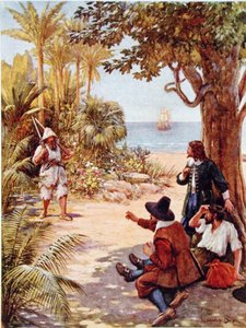 Crusoe se presenta ante el capitán del barco, ilustración para 