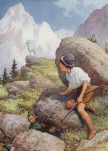 "Contempló a Slatarog de pie en un pico" de "La leyenda de la gamuza blanca" (litografía en color)