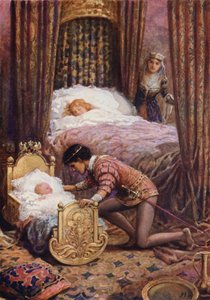 "Se inclinó para besar al pequeño bebé" de "Luciella" (litografía en color) de Howard Davie