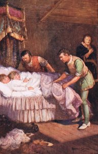 El asesinato de los príncipes, ilustración de "Madame Tussauds" (litografía en color) de Howard Davie