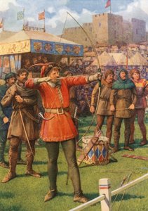 "Robin Hood en las fiestas de mayo" (litografía en color) de Howard Davie