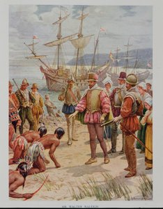 Sir Walter Raleigh (1552-1618) desembarca en Virginia