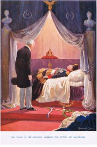 El Duque de Wellington visitando la efigie de Napoleón, ilustración de "Madame Tussauds" (litografía en color)