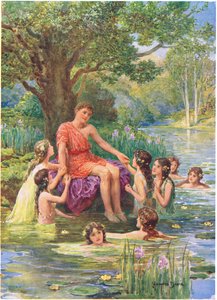 Las ninfas del agua se acercaron a mirarlo y lo amaron", ilustración de "Cómo los argonautas navegaron a Cólquida", de Los héroes de los cuentos de hadas griegos, de Charles Kingsley (1819-75) (litografía en color) de Howard Davie