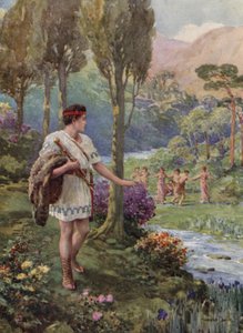 Bajo la sombra de las rocas y los árboles bailaban ninfas y pastores (litografía en color) de Howard Davie