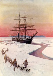 Descarga del "Terra Nova" en el estrecho de McMurdo (litografía en color) de Howard Davie