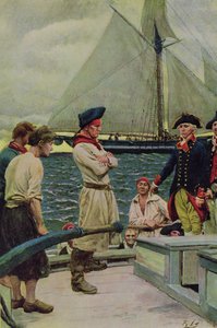 Un corsario americano tomando un premio británico, ilustración de 