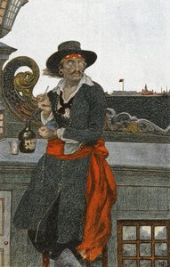 Kidd en la cubierta de la galera Adventure, principios del siglo XX (ilustración de libro)