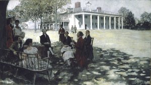 Martha y George Washington entreteniendo a sus amigos en el césped de Mount Vernon, 1898 de Howard Pyle