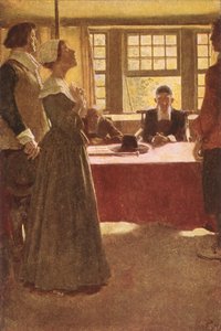 Mary Dyer llevada ante el gobernador Endicott, ilustración de 