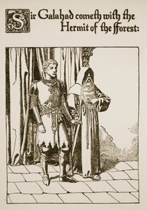 Sir Galahad viene con el ermitaño del bosque, ilustración de 