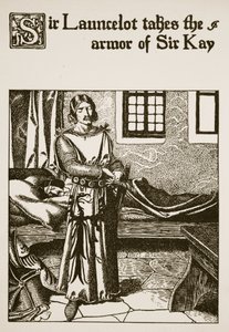 Sir Launcelot toma la armadura de Sir Kay, ilustración de 