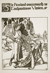 Sir Percival vence a la hechicera Vivien, ilustración de 