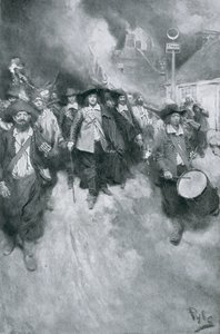 El incendio de Jamestown, 1676, ilustración de 