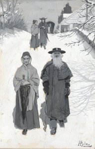 The Dunkers - Going to Meeting, dibujo de una ilustración publicada en Harper de Howard Pyle