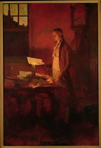 Thomas Jefferson escribiendo la Declaración de Independencia, extraído de "The Story of the Revolution" de Henry Cabot Lodge (1850-1924), publicado en Scribner