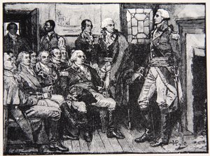 Washington y sus Generales en Consulta, 15 de Marzo de 1783, ilustración de Harper