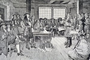 William Penn en conferencia con los colonos, ilustración de 