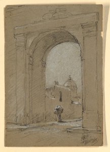 Dibujo, Una puerta de pueblo en México., 1888 de Howard Russell Butler