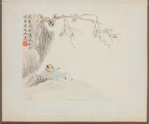 Álbum de pinturas de paisajes que ilustran viejos poemas: Un hombre reclinado..., 1700s