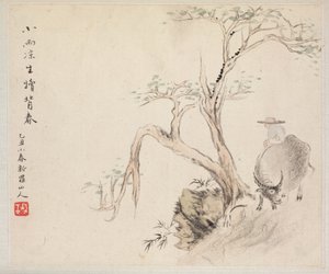 Album of Landscape Paintings Illustrating Old Poems: A Man Sits on a Water Buffalo de Hua Yan