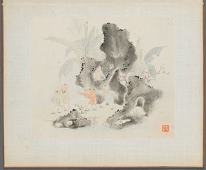 Álbum de pinturas de paisajes que ilustran viejos poemas: Niños jugando en un bosque rocoso de Hua Yan