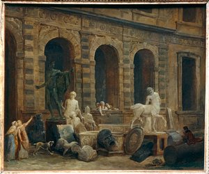El Dibujante de Antigüedades ante la Petite Galerie del Louvre ... de Hubert (circle of) Robert