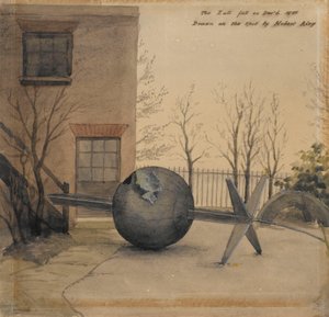 Bola de tiempo caída en el patio del Real Observatorio de Greenwich, diciembre de 1855 (acuarela) de Hubert Airy