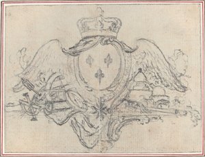 Escudo del Rey de Francia con alas e instrumentos científicos