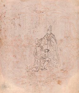 Diseño para un frontispicio: Un obispo concediendo un honor, escena dentro de una cartela de Hubert Francois Gravelot