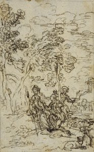 Estudio para viñeta en "Les Amours de Mirtil" de Fontenelle (atr.), Canto III de Hubert Francois Gravelot