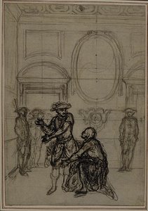 Estudio para una segunda edición, nunca publicada, de "La Partie de Chasse de Henri IV" de Colle, Acto I, Escena 6 de Hubert Francois Gravelot