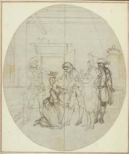 Estudio para una segunda edición, nunca publicada, de "La Partie de Chasse de Henri IV" de Colle, Acto III, Escena 11 de Hubert Francois Gravelot