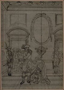 Estudio para una segunda edición, nunca publicada, de "La Partie de Chasse de Henri IV" de Colle, Acto I, Escena 6 de Hubert Francois Gravelot