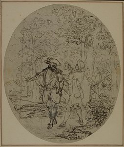 Estudio para una segunda edición, nunca publicada, de "La Partie de Chasse de Henri IV" de Colle, Acto II, Escena 11 de Hubert Francois Gravelot