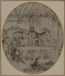Estudio para una segunda edición, nunca publicada, de "La Partie de Chasse de Henri IV" de Colle, Acto III, Escena 10 de Hubert Francois Gravelot