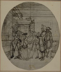 Estudio para una segunda edición, nunca publicada, de "La Partie de Chasse de Henri IV" de Colle, Acto III, Escena 11 de Hubert Francois Gravelot