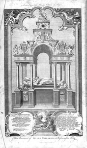 El Monumento de la Reina Isabel en la Abadía de Westminster, ilustración de 