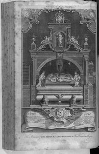 El monumento a Enrique II y Ricardo I en la Abadía de Fontevrault, grabado por John Goldar, 1786 de Hubert Francois Gravelot