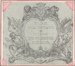 Cartucho de Título para un Mapa del Chateau y Pueblo de Le Plessis aux Bois de Hubert Francois Gravelot